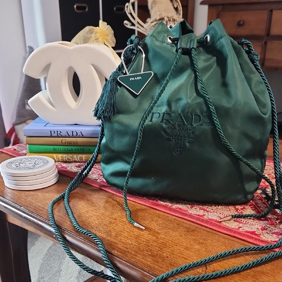 Prada Vintage Green Drawstring Bag And Charm - Picture 1 of 15